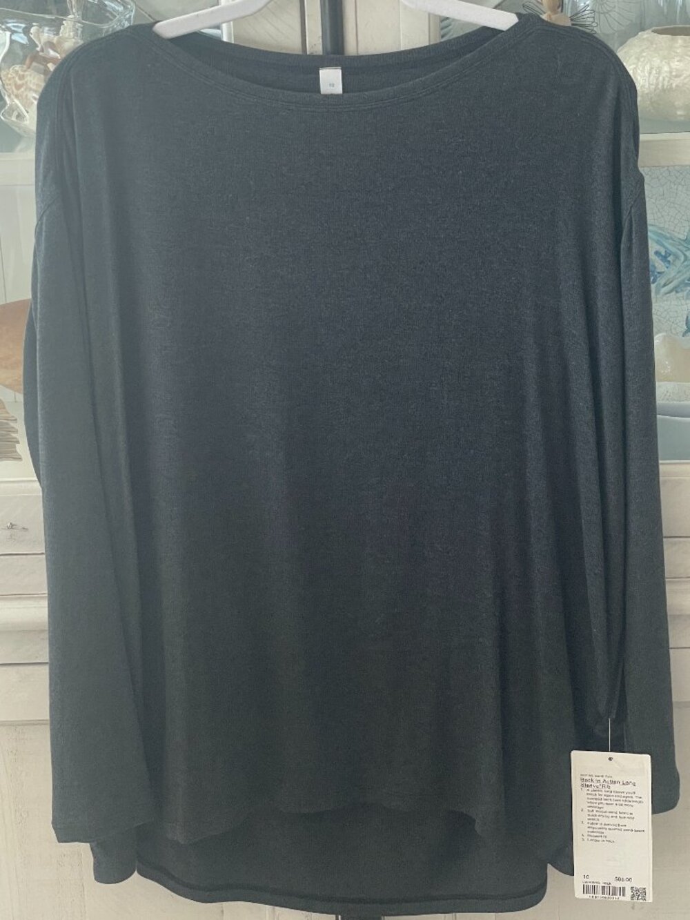 LULULEMON BACK IN ACTION LONG SLEEVE *RIB HEATHERED BLACK SIZE 10 NWT